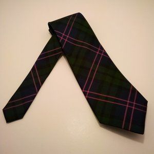 Isaac Mizrahi green multi-color plaid pattern inner floral 100% silk tie